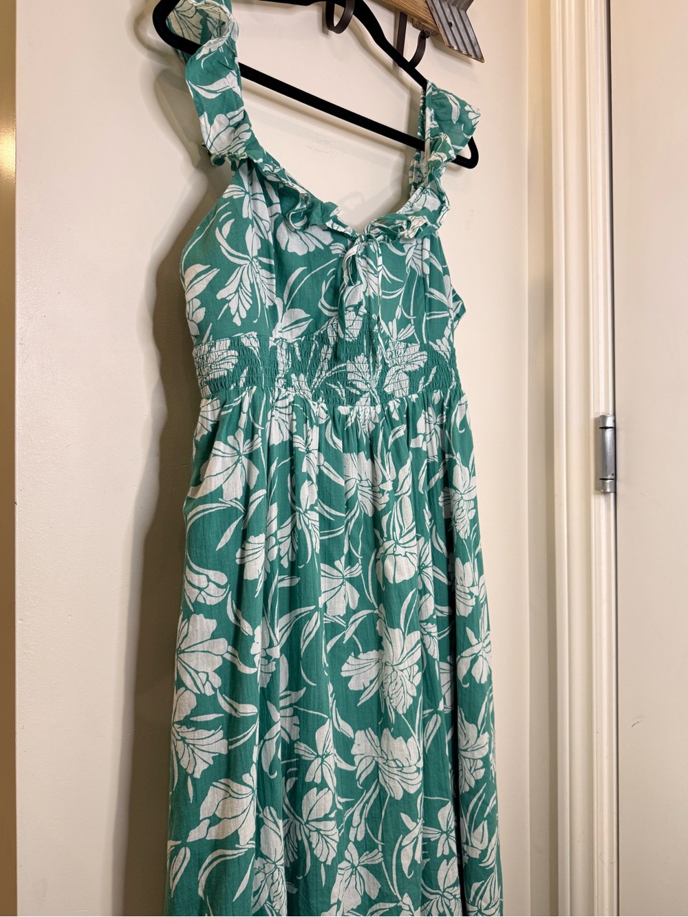 American Eagle Cotton Flutter Sleeve Tie-Front Floral Midi Dress XL